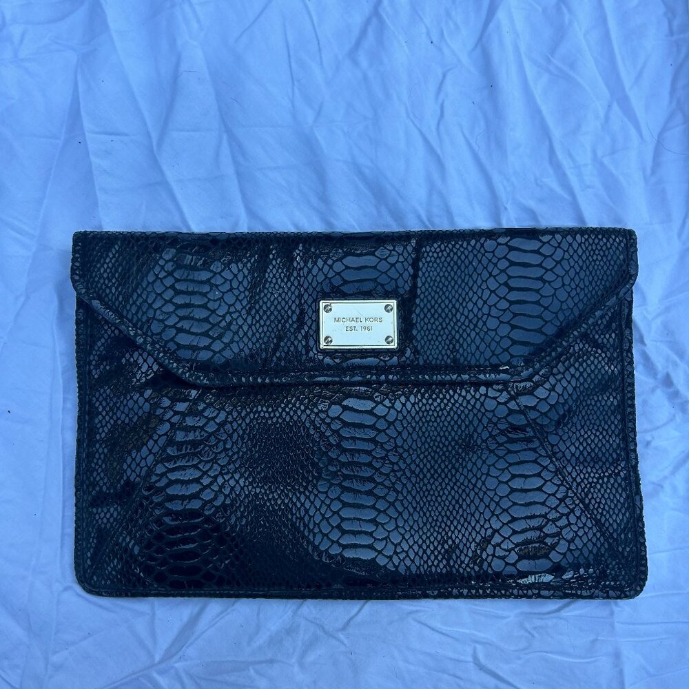Michael Kors Black Python Embossed Leather Clutch - image 1